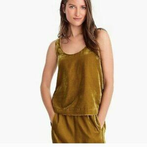 J.Crew 2 PC Vintage Gold Mustard velour velvet midi skirt & tank top L 14 12